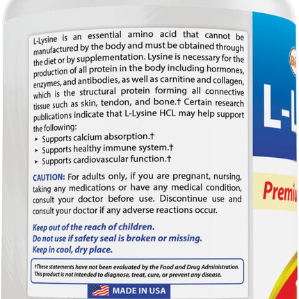 Best Naturals L-Lysine 1000mg – 180 Tablets per Bottle, 3 Bottles Pack