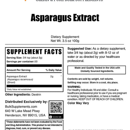 Asparagus Extract Powder & Shatavari – Gluten Free, 2g Serving, 100g