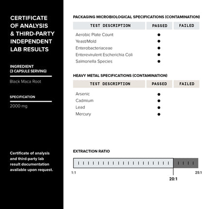 Black Maca Root - Ultra High Potency 20:1 Extract | Single Origin, Wildcrafted & Lab-Tested - 120 Capsules