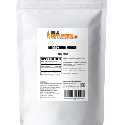 Magnesium Malate Powder | High Bioavailability, Gluten Free, 2.5g/Serving – 500g | BulkSupplements