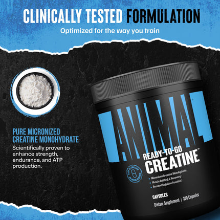 Animal Micronized Creatine Monohydrate Capsules – 300 Caps, 2.5g Per Serving