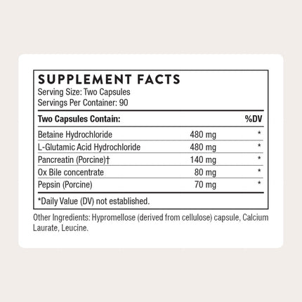 THORNE Advanced Digestive Enzymes – Gut Health Support with Pepsin, Ox Bile & Pancreatin – 90 Servings