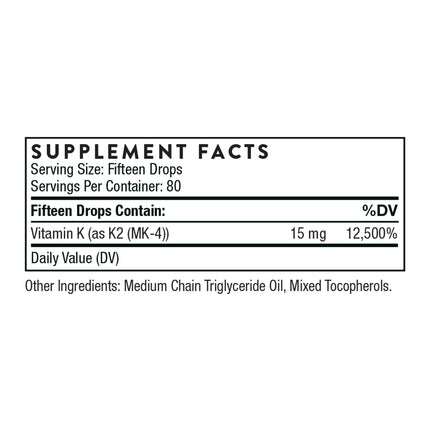 THORNE Vitamin K2 Liquid (1 mg/Drop) – Heart & Bone Support, Gluten/Dairy/Soy Free | 1 Fl Oz