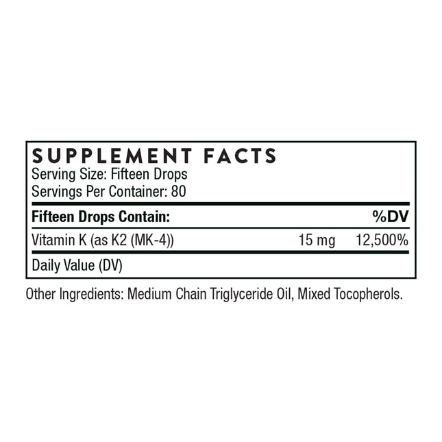 THORNE Vitamin K2 Liquid (1 mg/Drop) – Heart & Bone Support, Gluten/Dairy/Soy Free | 1 Fl Oz