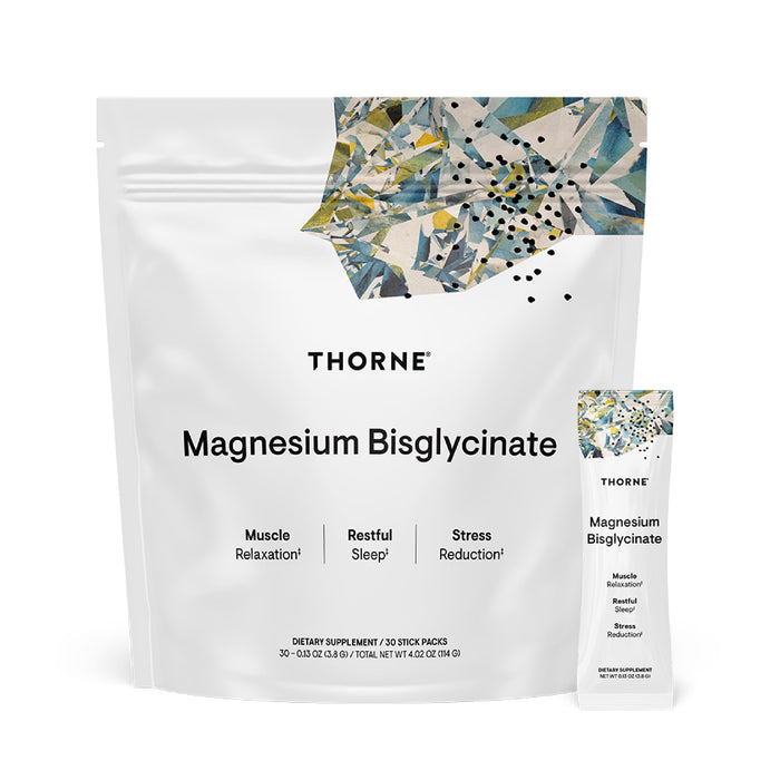 THORNE Magnesium Bisglycinate Powder – Restful Sleep, Muscle Relaxation, Heart Health & Metabolism Support | NSF Certified for Sport | 30 Servings | 0.13 Oz per Stick Pack