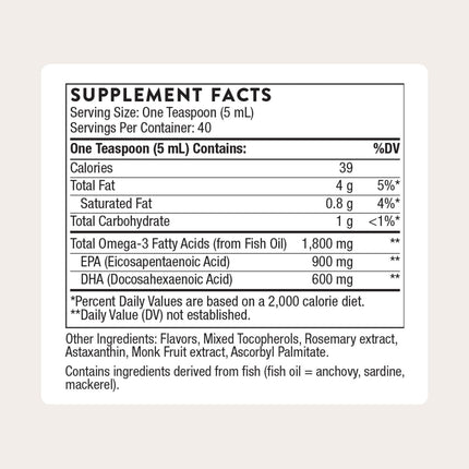 THORNE Omega Superb - Easy Dosing Fish Oil Liquid with EPA & DHA, Lemon Berry, 6.76 fl oz