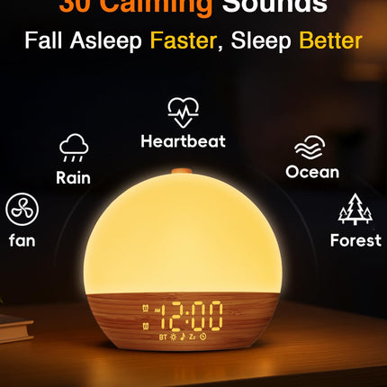 Thybro Sunrise Alarm Clock with Sunrise Light, Bluetooth & 30 Sleep Sounds | Wood Grain