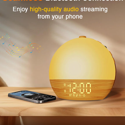 Thybro Sunrise Alarm Clock with Sunrise Light, Bluetooth & 30 Sleep Sounds | Wood Grain