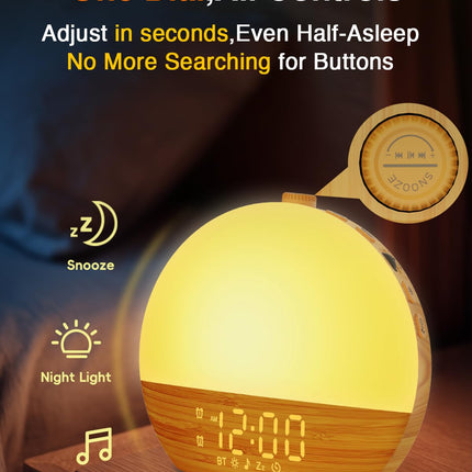 Thybro Sunrise Alarm Clock with Sunrise Light, Bluetooth & 30 Sleep Sounds | Wood Grain
