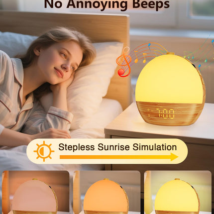 Thybro Sunrise Alarm Clock with Sunrise Light, Bluetooth & 30 Sleep Sounds | Wood Grain