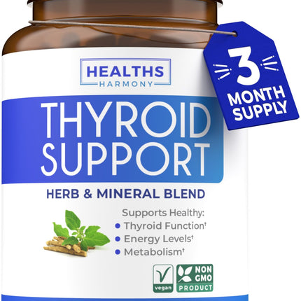 Thyroid Support with Iodine - 180 Capsules (Non-GMO) – 90 Day Supply