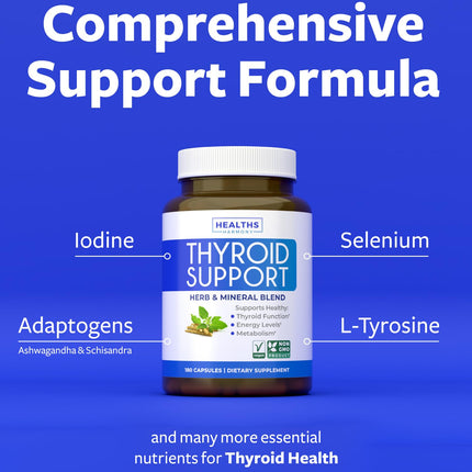 Thyroid Support with Iodine - 180 Capsules (Non-GMO) – 90 Day Supply