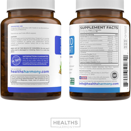 Thyroid Support with Iodine - 180 Capsules (Non-GMO) – 90 Day Supply