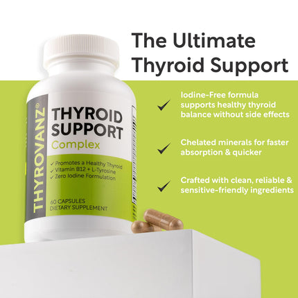 THYROVANZ Thyroid Support Complex (60 Capsules) – 0% Iodine, Made in USA, Non-GMO