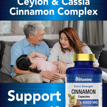 tnvitamins Cinnamon Capsules 4000 mg Equivalent – Cassia & Ceylon Blend, USA Made, 2-Pack