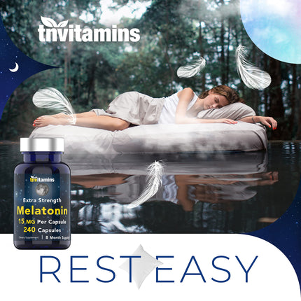 tnvitamins Melatonin 15 mg per Capsule – 240 Capsules (Pack of 2) – Extra Strength Nighttime Sleep Support