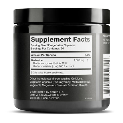 Toniiq Berberine HCl 97% – Himalayas 100:1 Concentrate, 180 Veg Capsules