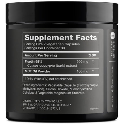 Toniiq Ultra High Purity Fisetin 500mg | 98%+ Purified, MCT-Enhanced Absorption | 60 Capsules