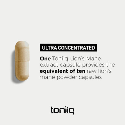 Toniiq Lion’s Mane Ultra High Potency 10:1 Extract | 30% Polysaccharides | 120 Caps | Lab Tested