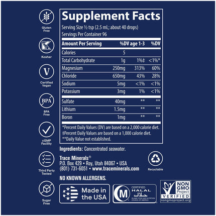 Trace Minerals ConcenTrace Drops – 70+ Ionic Minerals for Energy & Hydration (192 Servings)