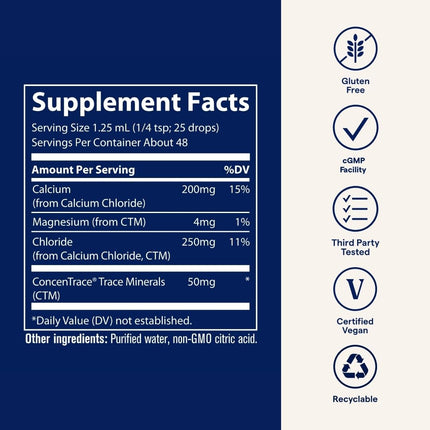 Trace Minerals Ionic Calcium - Liquid Calcium for Strong Bones, Nerves & Teeth | Vegan & Gluten-Free | 2 fl oz