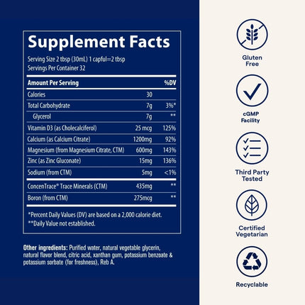 Trace Minerals Cal/Mag/Zinc - Liquid Mineral Supplement for Bone, Muscle & Cellular Health | Gluten-Free | 30 Fl Oz (32 Servings) - Natural Strawberry