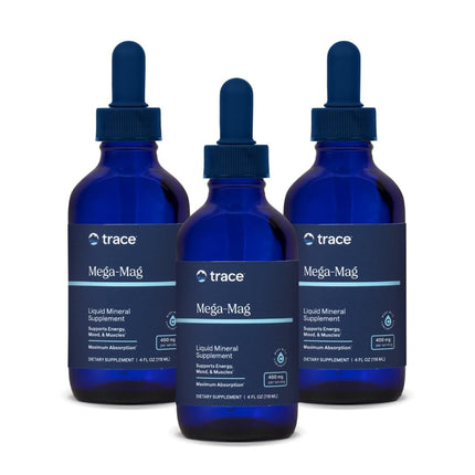 Trace Minerals Mega-Mag Liquid Magnesium — Energy, Muscle & Nerve Support (4 oz, 90 Servings x3 Pack)