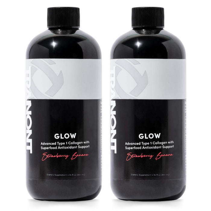 Tranont Glow Strawberry Banana Liquid Collagen with Type 1 Collagen, Hyaluronic Acid & Peptides – 2 Pack (30 Fl Oz)