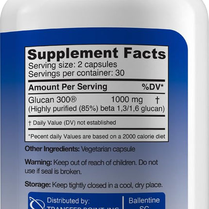 Transfer Point Immune Support Supplement — Highly Purified Beta Glucan 500 mg Capsule (Non-GMO, Vegan)