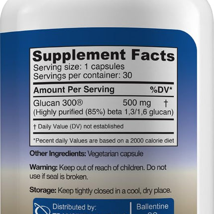 Transfer Point Immune Support Supplement – Highly Purified Beta Glucan 500 mg Capsule (Pack of 1)