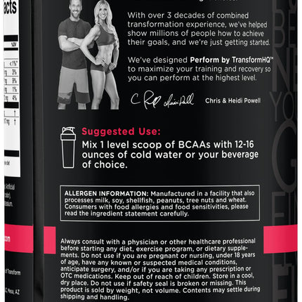 TransformHQ BCAA 2:1:1 Powder - Raspberry Lemonade, 28 Servings | Gluten Free, Non-GMO