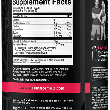 TransformHQ BCAA 2:1:1 Powder - Raspberry Lemonade, 28 Servings | Gluten Free, Non-GMO