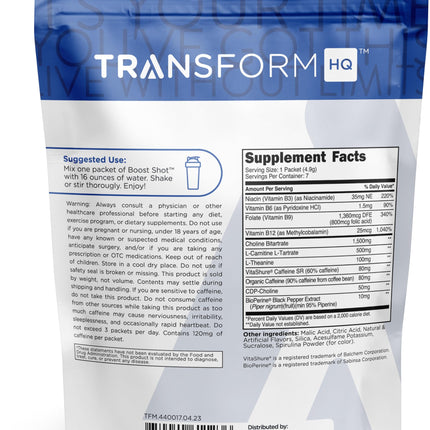 TransformHQ Boost Shot Powder Packets – Blue Raspberry, 7-Pack for Energy