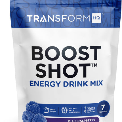 TransformHQ Boost Shot Powder Packets – Blue Raspberry, 7-Pack for Energy