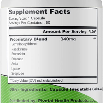 Trebinase Systemic Enzyme Blend – Serrapeptase, Nattokinase, Seaprose + Digestive Enzymes (90 Capsules)