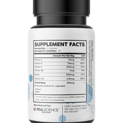 Real Science Tremor Miracle Capsules – Tremor Relief for Adults | TremorStop GABA Vitamins | Made in USA