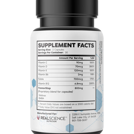 Real Science Tremor Miracle Capsules – Tremor Relief for Adults | TremorStop GABA Vitamins | Made in USA