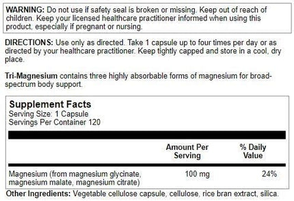 Nutra Biogenesis Tri-Magnesium - High Absorption Magnesium Complex for Bone, Muscle & Teeth | 120 Capsules