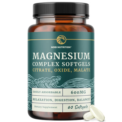 Triple Magnesium Softgels - Citrate, Malate & Oxide | 300mg | Digestive & Sleep Support | 60 Count