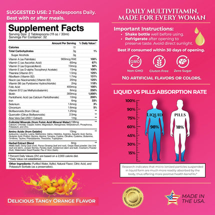 Tropical Oasis Premium Liquid Multivitamin for Women – Sugar Free, 98% Absorption, 32 Servings