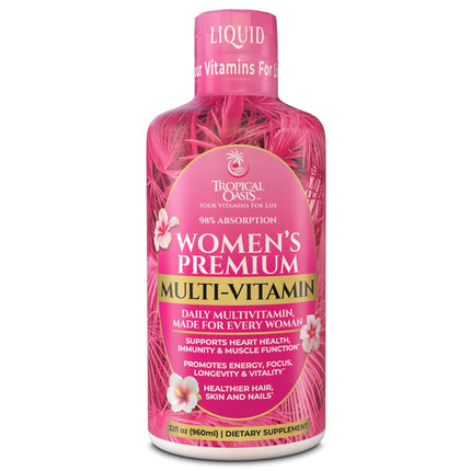 Tropical Oasis Premium Liquid Multivitamin for Women – Sugar Free, 98% Absorption, 32 Servings