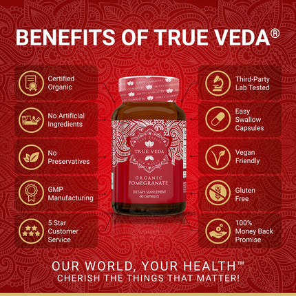 True Veda Organic Pomegranate Extract Supplement – USDA Organic, 60 Vegan Capsules