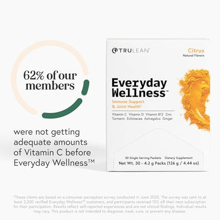 TRULEAN Everyday Wellness Shot Powder – Turmeric, Ginger & Vitamin C Immunity Support, 30 Citrus Packets