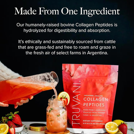 Truvani Hydrolyzed Collagen Peptides – Unflavored, 28 Servings, 20g Grass-Fed Collagen | Dairy & Gluten Free