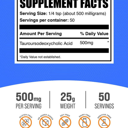 BulkSupplements.com TUDCA Powder 500mg – Tauroursodeoxycholic Acid for Liver Support (Gluten Free)