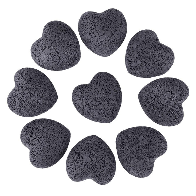 TUMBEELLUWA Heart Essential Oil Diffuser Stones – Hand Carved Lava Rock, Pack of 10 (1 inch, Black)