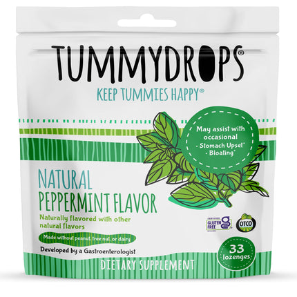 tummydrops Natural Peppermint Lozenges | Gluten Free, Vegan, Organic | 33 Pack
