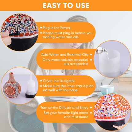 Mosaic Glass Diffuser - Tiffany Style Aromatherapy with 7-Color LED