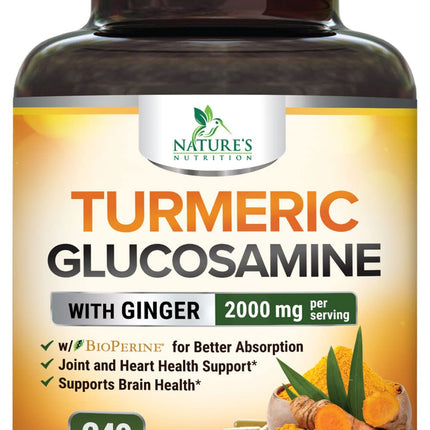 Turmeric Curcumin 2000mg with Glucosamine & Ginger – BioPerine, 240 capsules, USA Made
