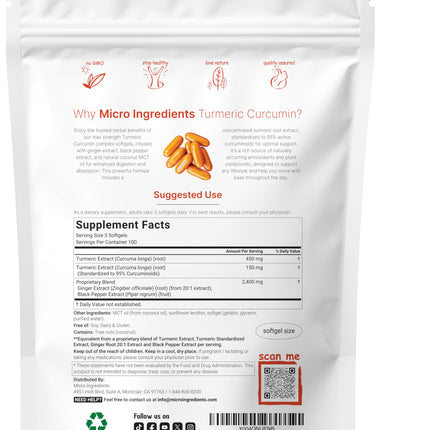 Turmeric Curcumin 3000mg with Black Pepper & Ginger – 300 Softgels | 95% Curcuminoids | Non-GMO